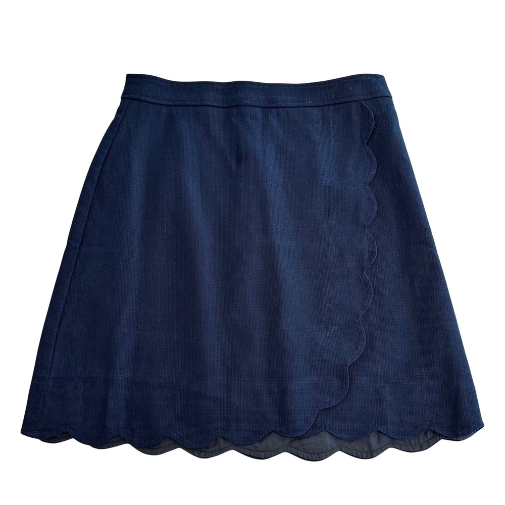 J Crew Navy Blue Scalloped Wrap Mini Skirt Cotton Textured NEW Womens Size 2